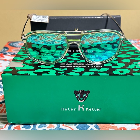 Helen Keller Full Rim Black Pilot Shaped Sunglasses for Men Clear/Green New - Picture 5 of 15